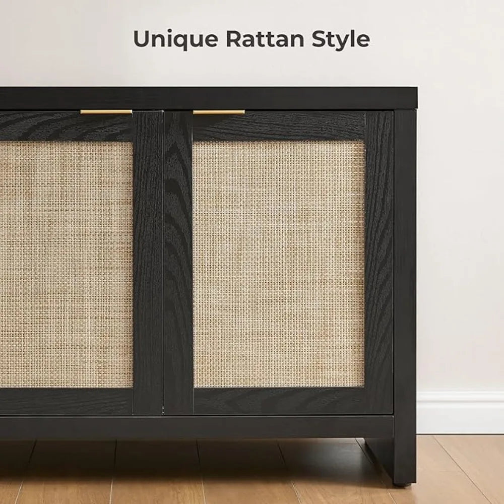 Rattan Cabinets Farmhouse TV Stands Storage Media Console for TVs 45-65 Inch