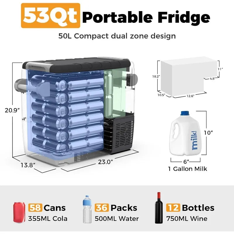 Ljustra 12V Refrigerator 53 Quart Electric Cooler Portable Car Freezer