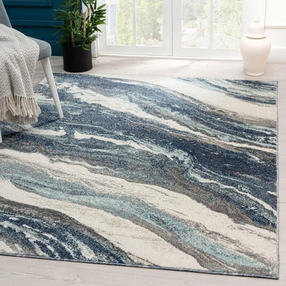 Lagos Collection 7983 Blue Art Deco Area Rug 8x10 Transitional Indoor