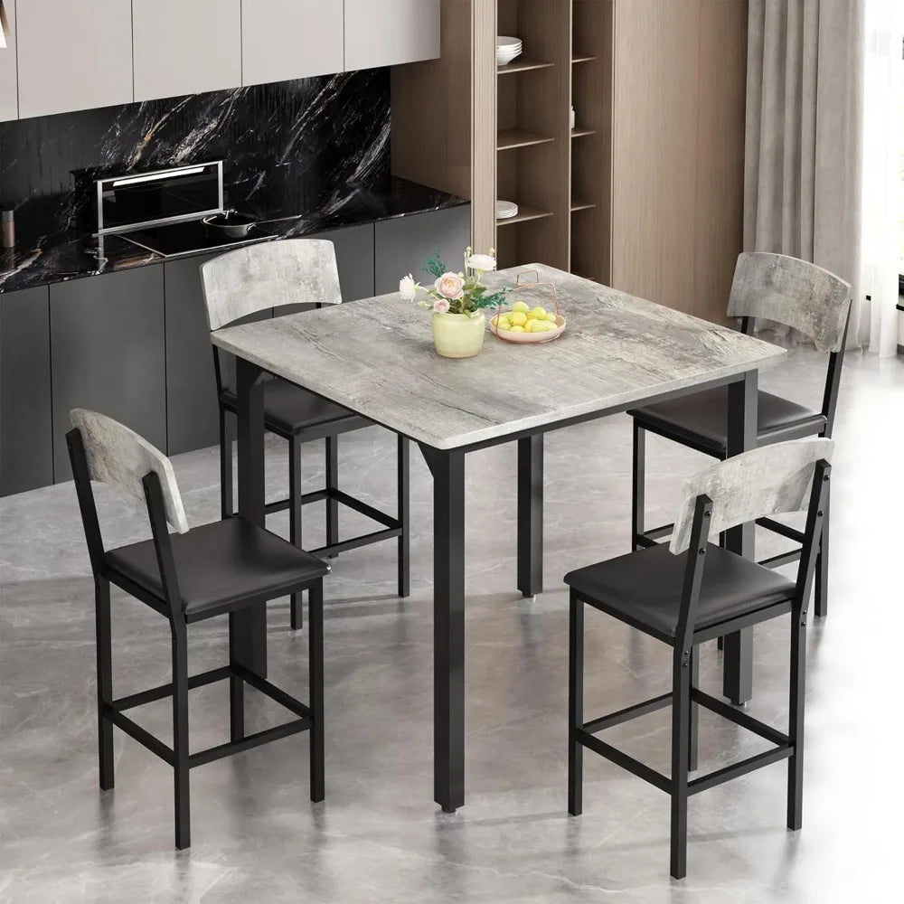 Modern 5-Piece Dining Table Set for 4 with Bar Stools and Comfort
