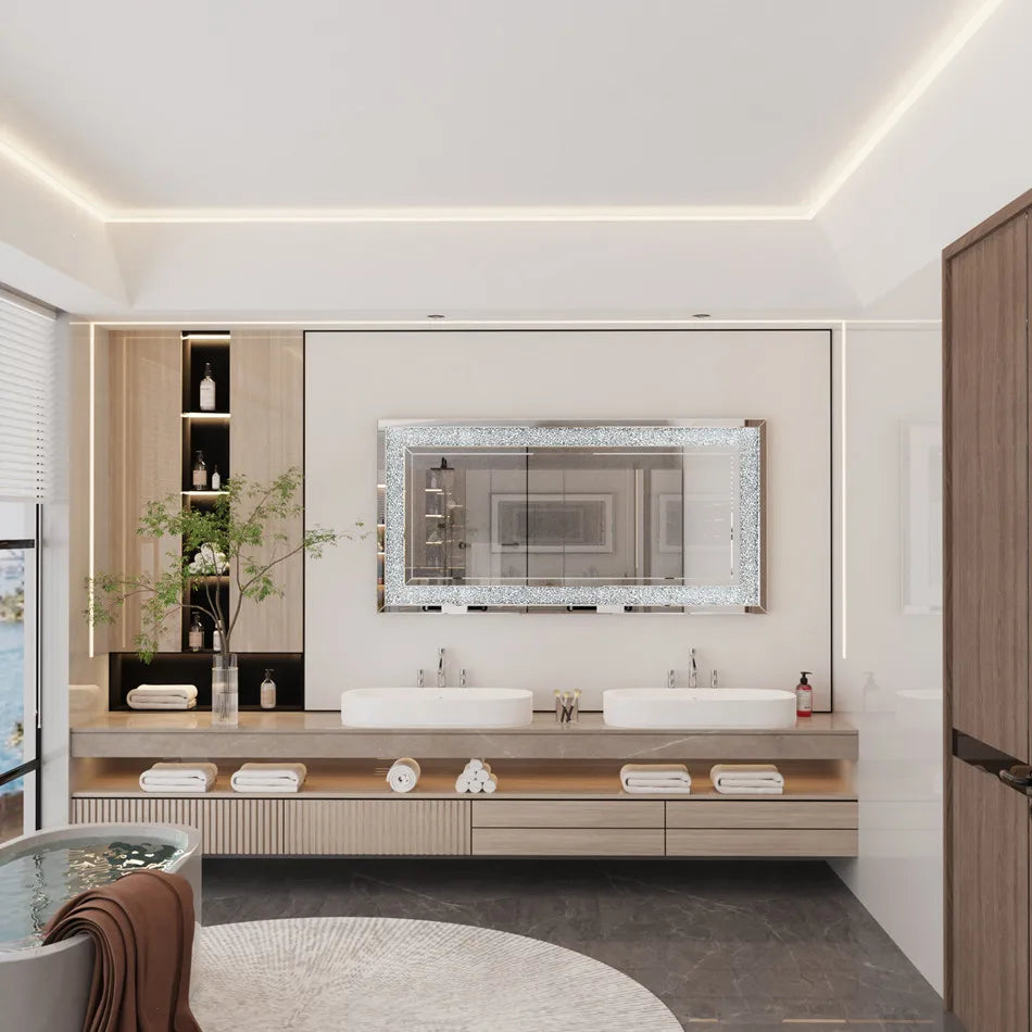 Ljustra Large Sparkly Crystal Frameless Wall Mounted Vanity Mirror