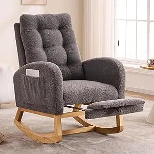 Nursery Rocking Chair Teddy Upholstered Glider Chair with Footrest