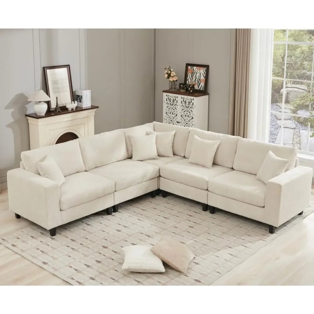 L Shaped Couch Oversized Sectional Sofa Set Deep Seat 5 Pillows