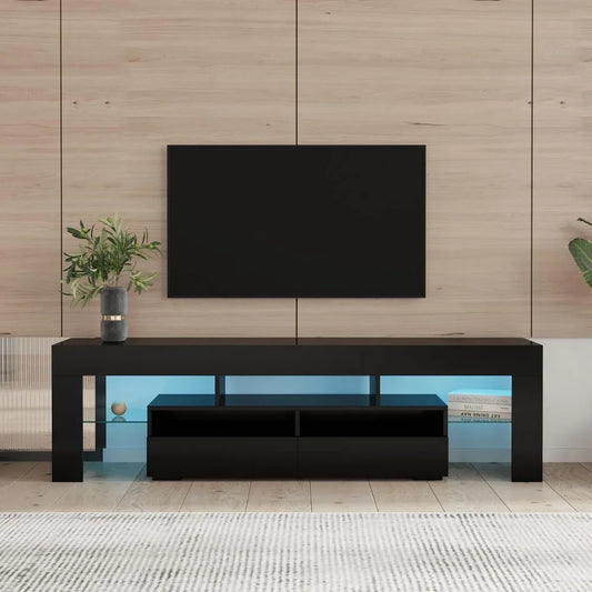 Modern LED TV Stand with 2 Drawers Open Shelves for 55-70 Inch TVs