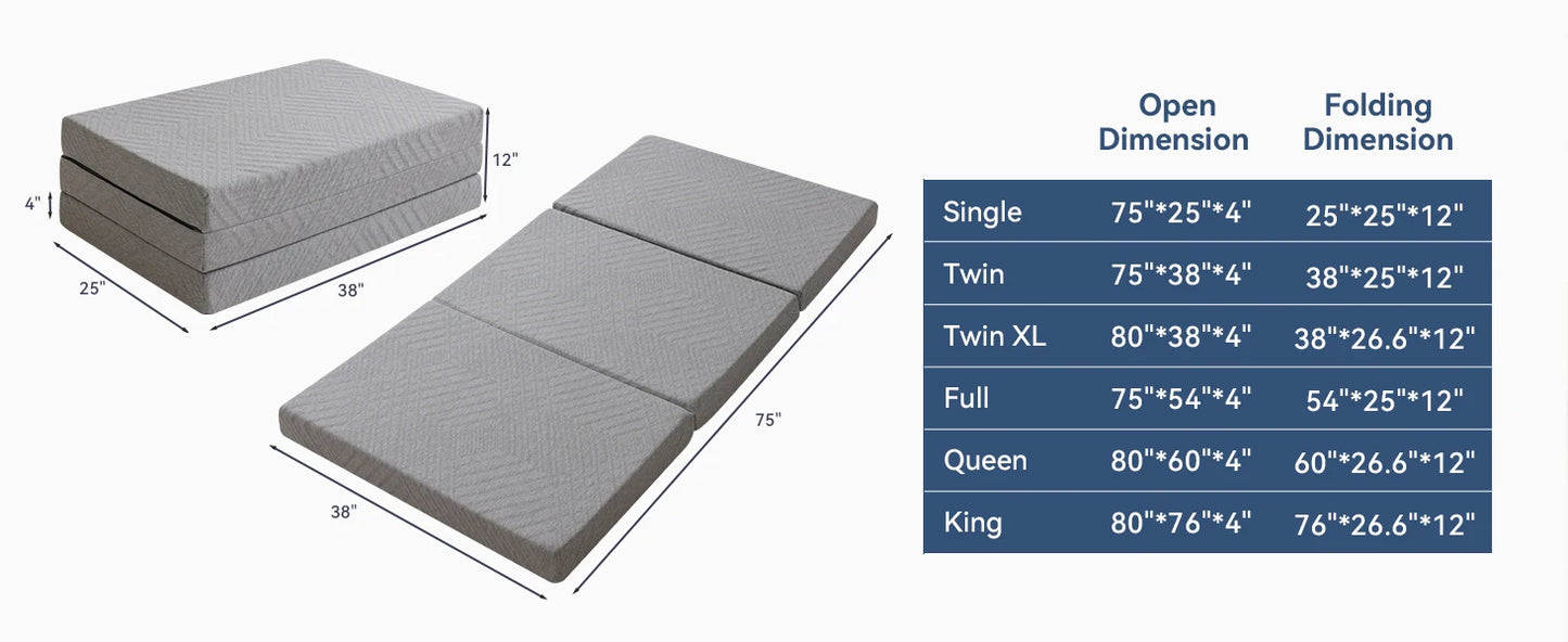 Ljustra Portable Folding Mattress 4 Inch Memory Foam Topper for Guests