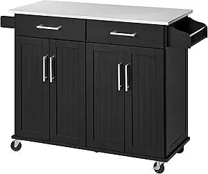 Rolling Kitchen Island Stainless Steel Top Storage Cart on Wheels