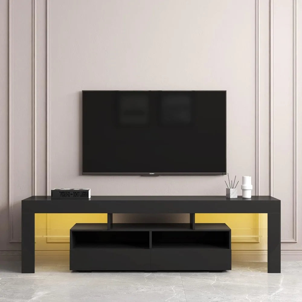 Modern LED TV Stand with 2 Drawers Open Shelves for 55-70 Inch TVs