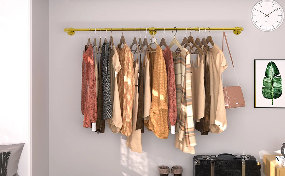 Wall Mounted Industrial Pipe Clothes Rack Space Saving Garment Rail