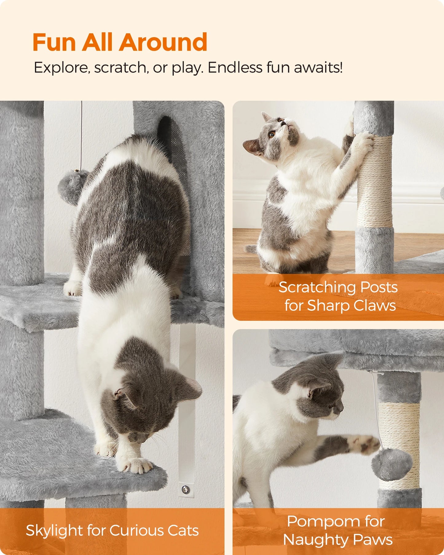 Ljustra 56 Inch Cat Tree Multi-Level Cat Condo with Scratching Posts