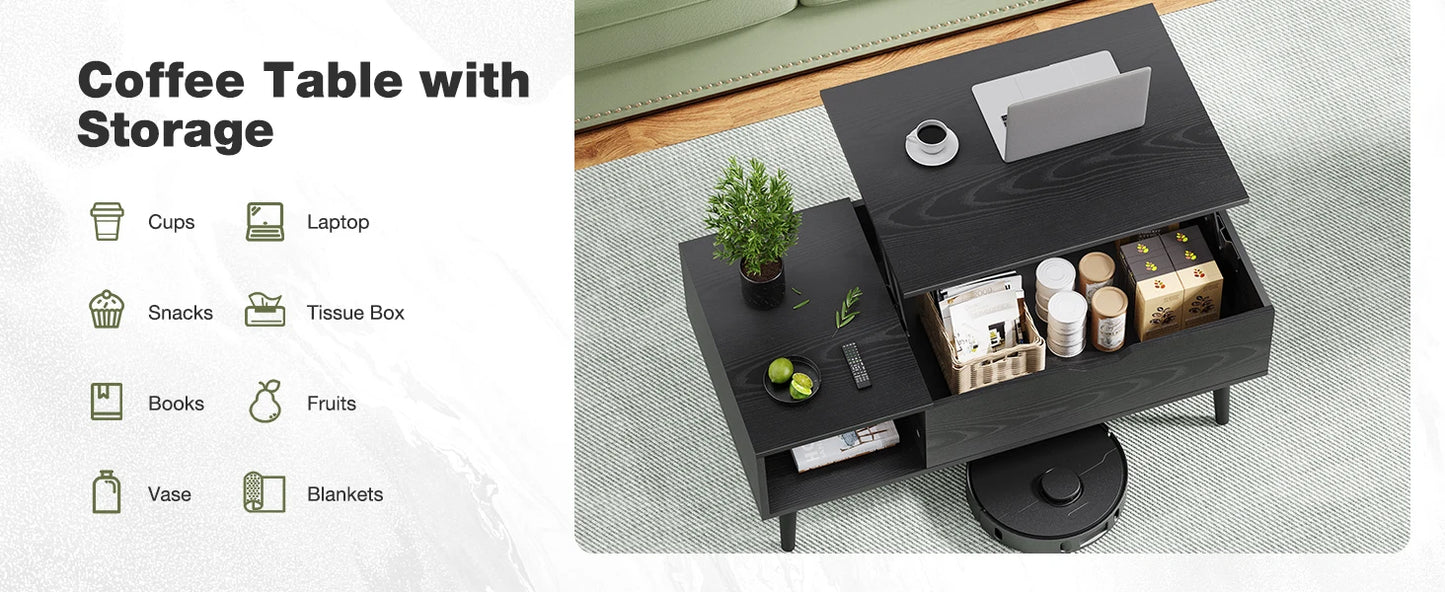Wooden Lift Top Coffee Table with Hidden Storage for Living Room