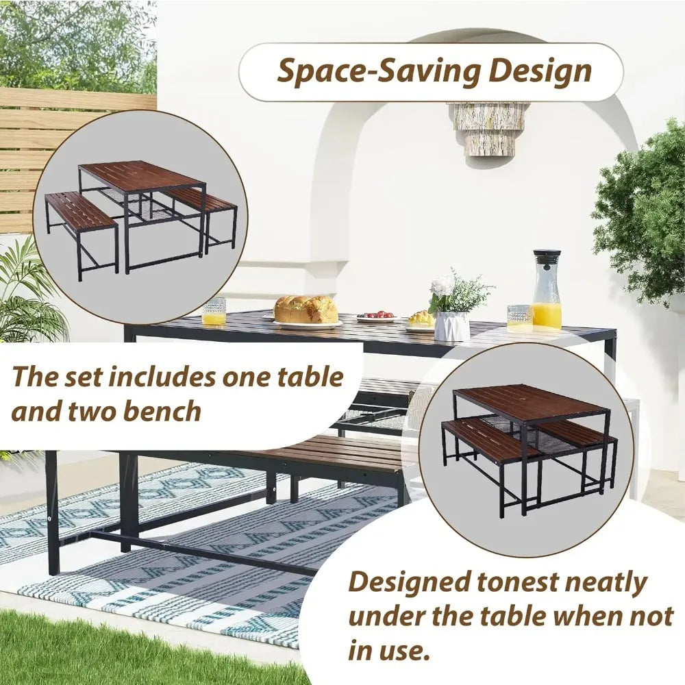 Outdoor Picnic Table Set with Umbrella Hole and Storage Shelf for 6