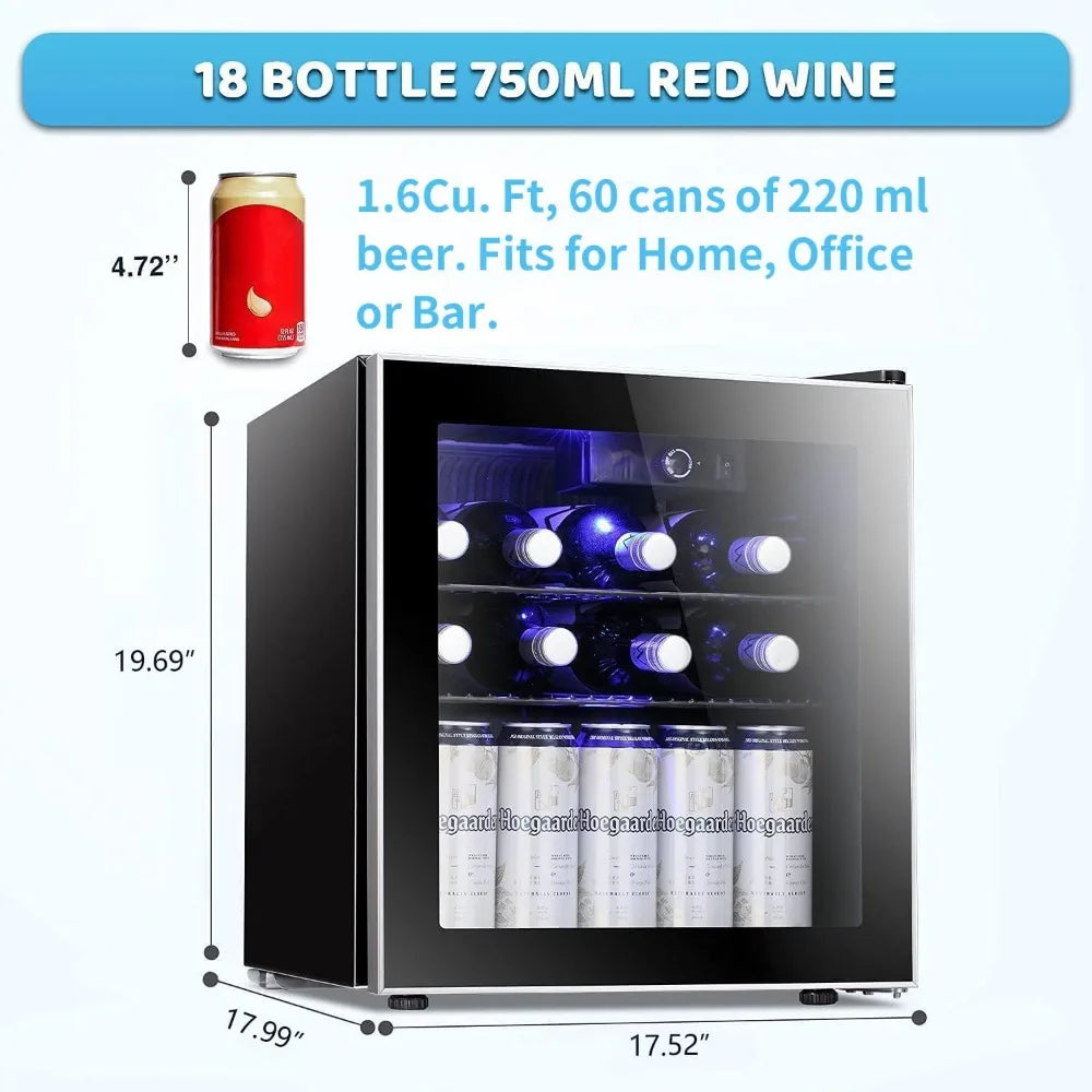 Mini Fridge Cooler 60 Can Beverage Refrigerator Glass Door for Home Use