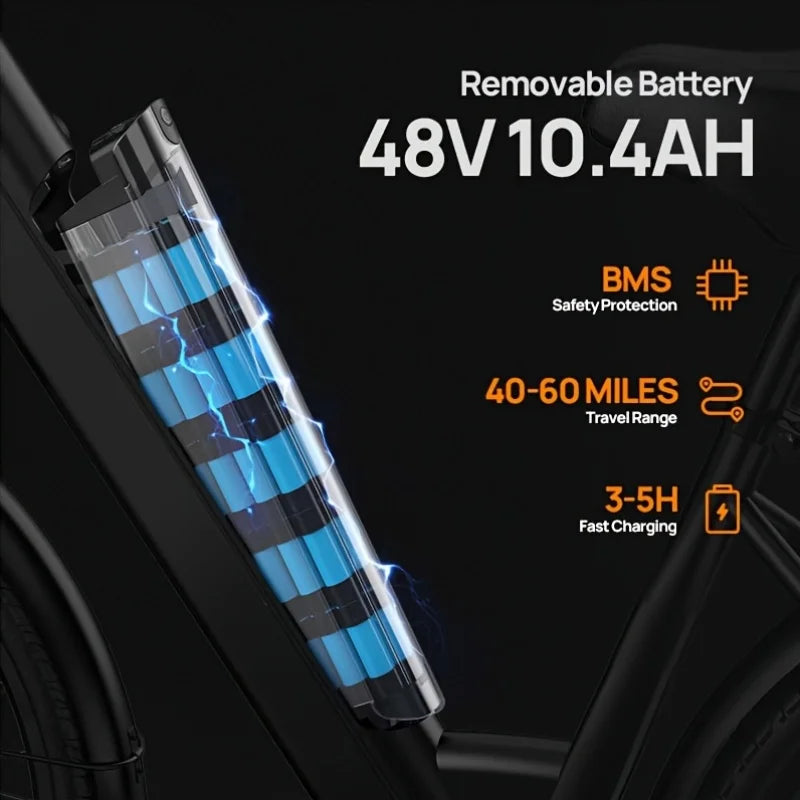 Peak 750W Electric Bike Adults 48V 10.4Ah Removable Battery 20MPH