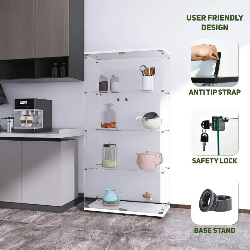 Ljustra Glass Display Cabinet 4 Shelves Curio Cabinet for Living Room Office