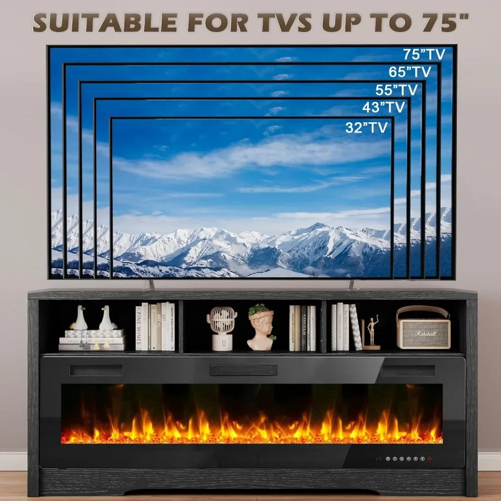 65 Inch Fireplace TV Stand with Open Storage for Living Room