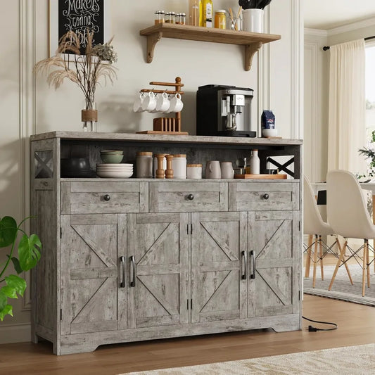 51 Inch Farmhouse Buffet Sideboard Cabinet with Drawers and Barn Doors