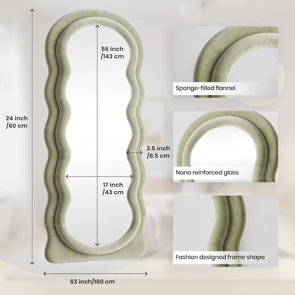 Full Length Arched Wavy Mirror 63"x24" Wall Mounted Floor Standing