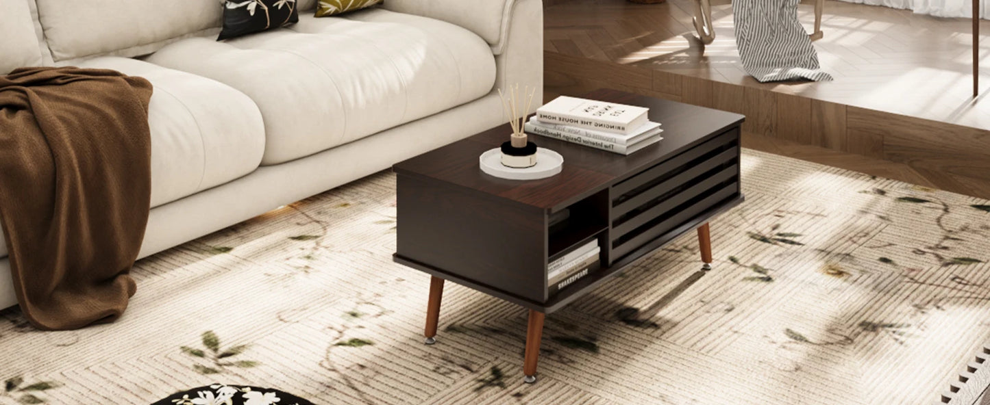 Lift Top Coffee Table with Storage Mid Century Modern Wooden Table