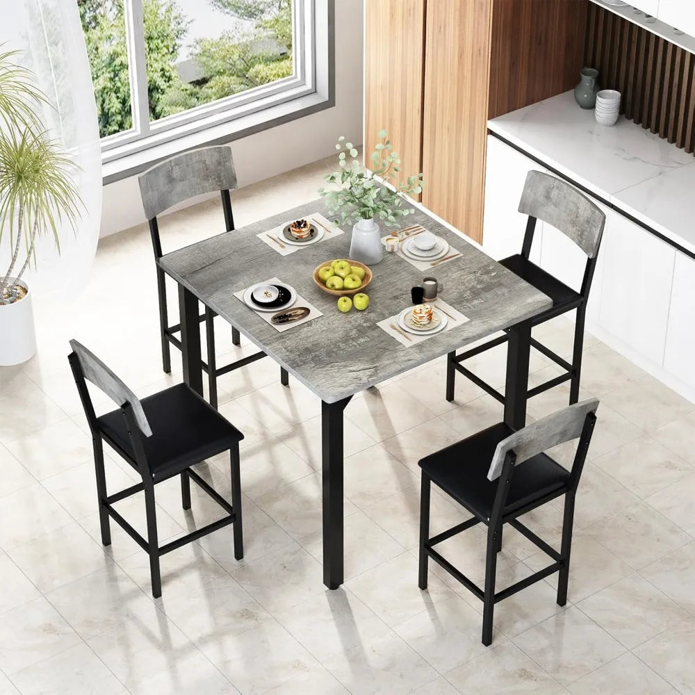 Modern 5-Piece Dining Table Set for 4 with Bar Stools and Comfort