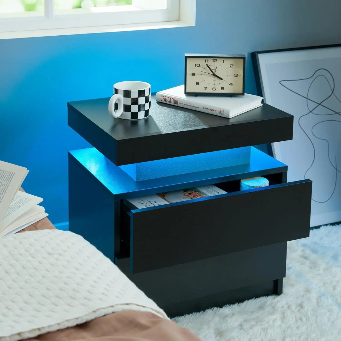 Nightstand Set of 2 LED Bedside Table with 2 Drawers for Bedroom