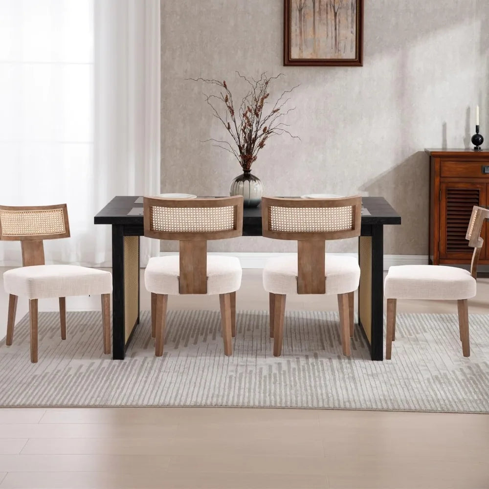 Farmhouse Dining Chairs Set of 4 Mid Century Modern Upholstered Rattan