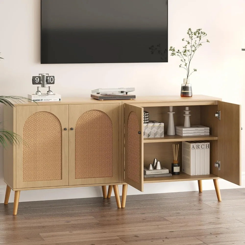 Storage Cabinet Rattan Doors Oak Buffet Sideboard Adjustable Shelf