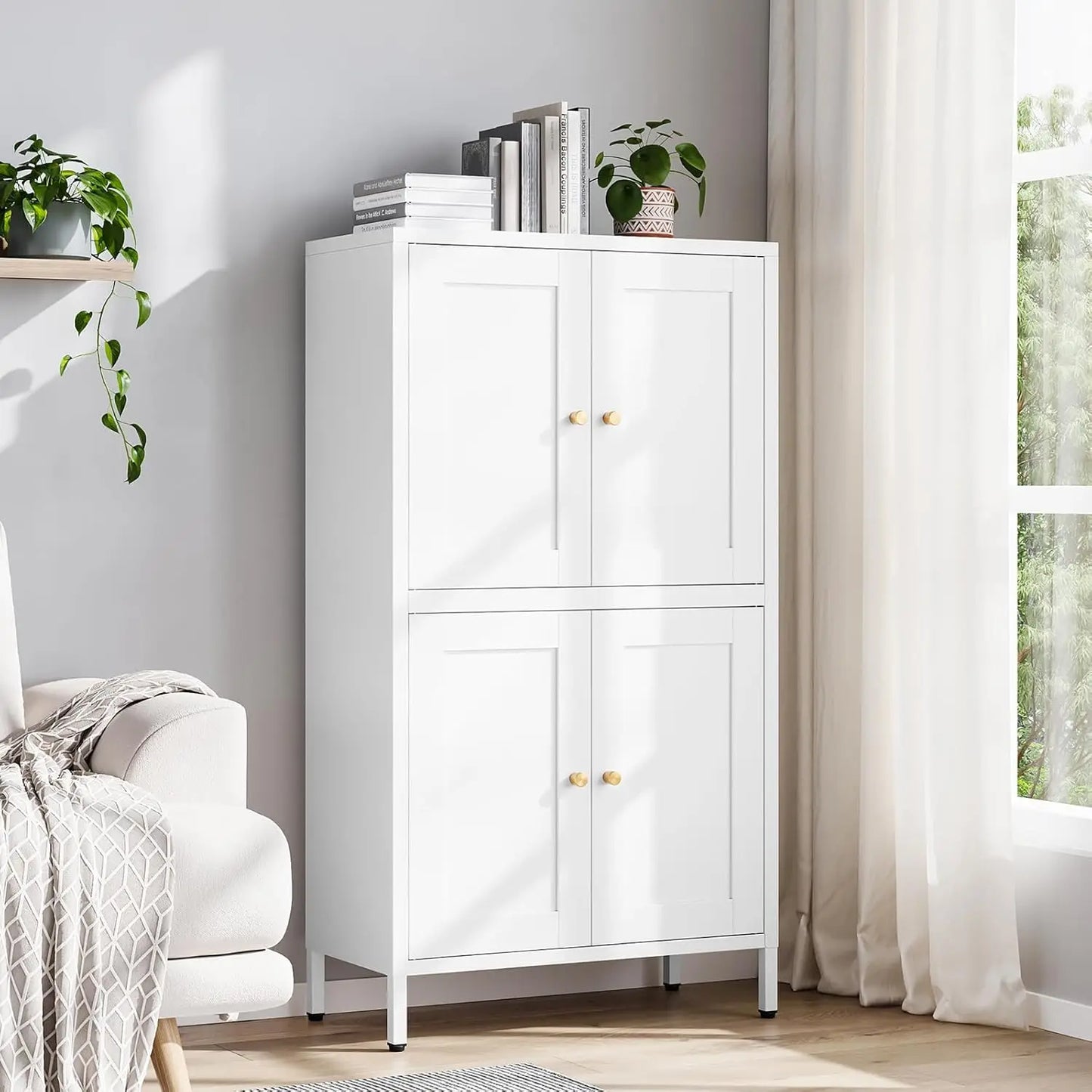 Ljustra Metal Pantry Cabinet Tall Kitchen Storage with 4 Doors Adjustable Shelves