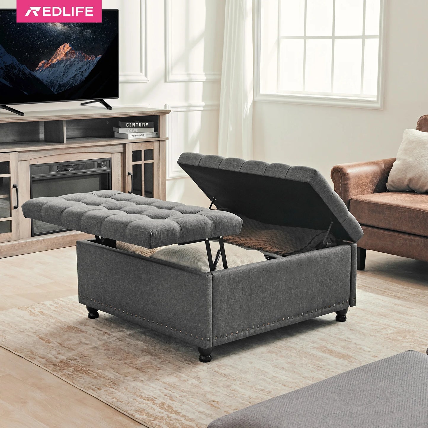 Large Square Storage Ottoman Bench Lift Top Upholstered Coffee Table