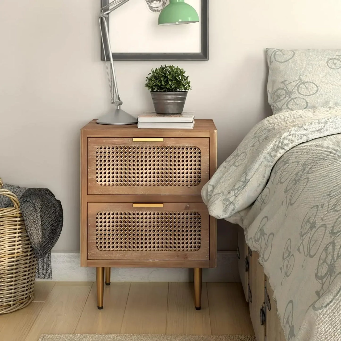 Rustic Farmhouse Nightstand Set of 2 Storage End Tables Industrial Accent
