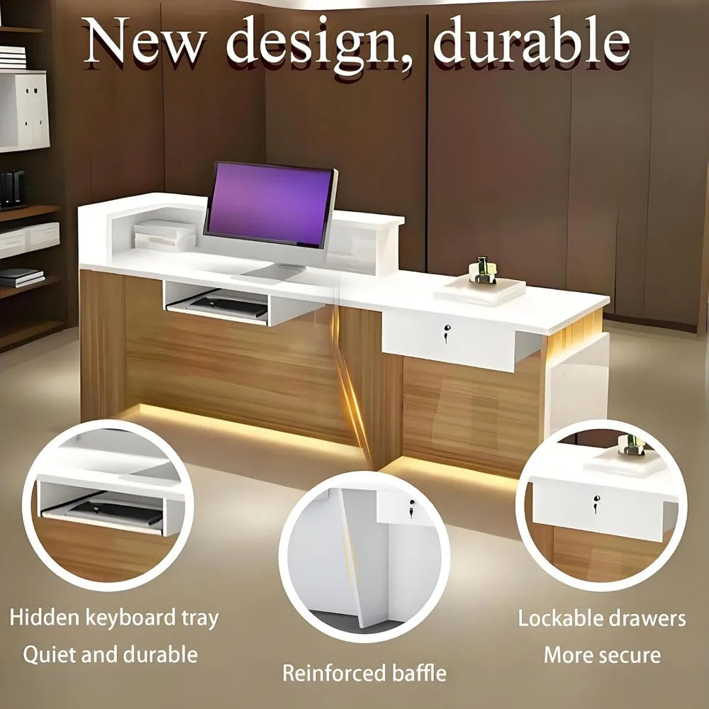 Modern Reception Desk Front Counter with Lockable Drawer Ample Workspace