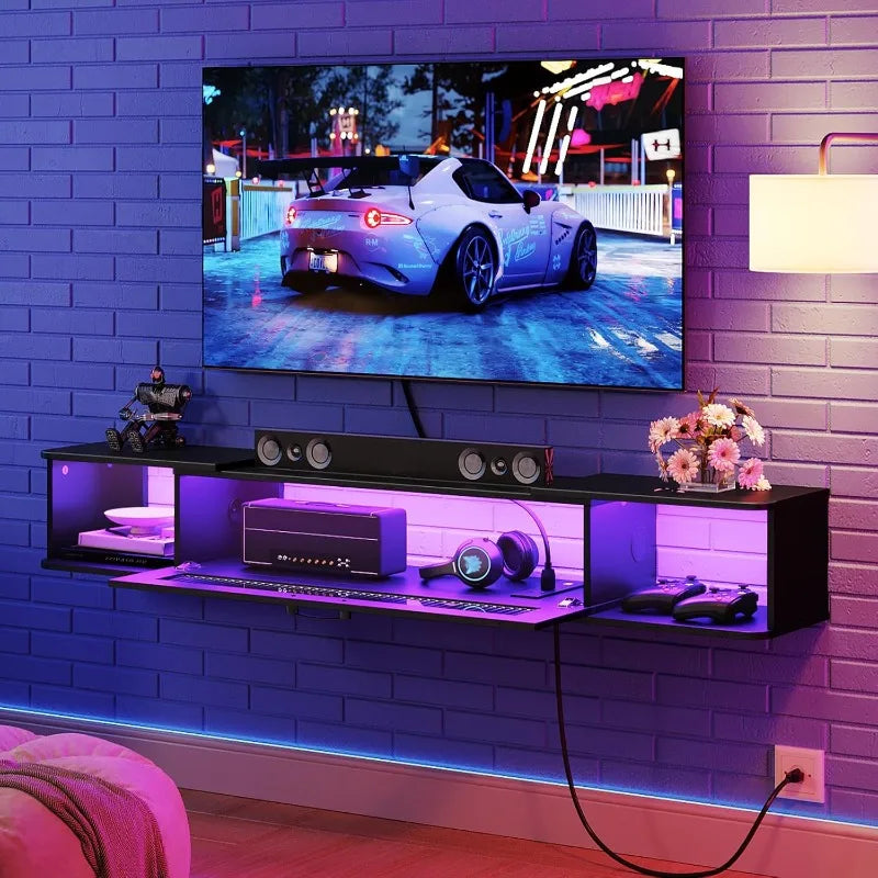 Floating TV Stand with LED Light for TVs up to 65 Inch Modern Media Console
