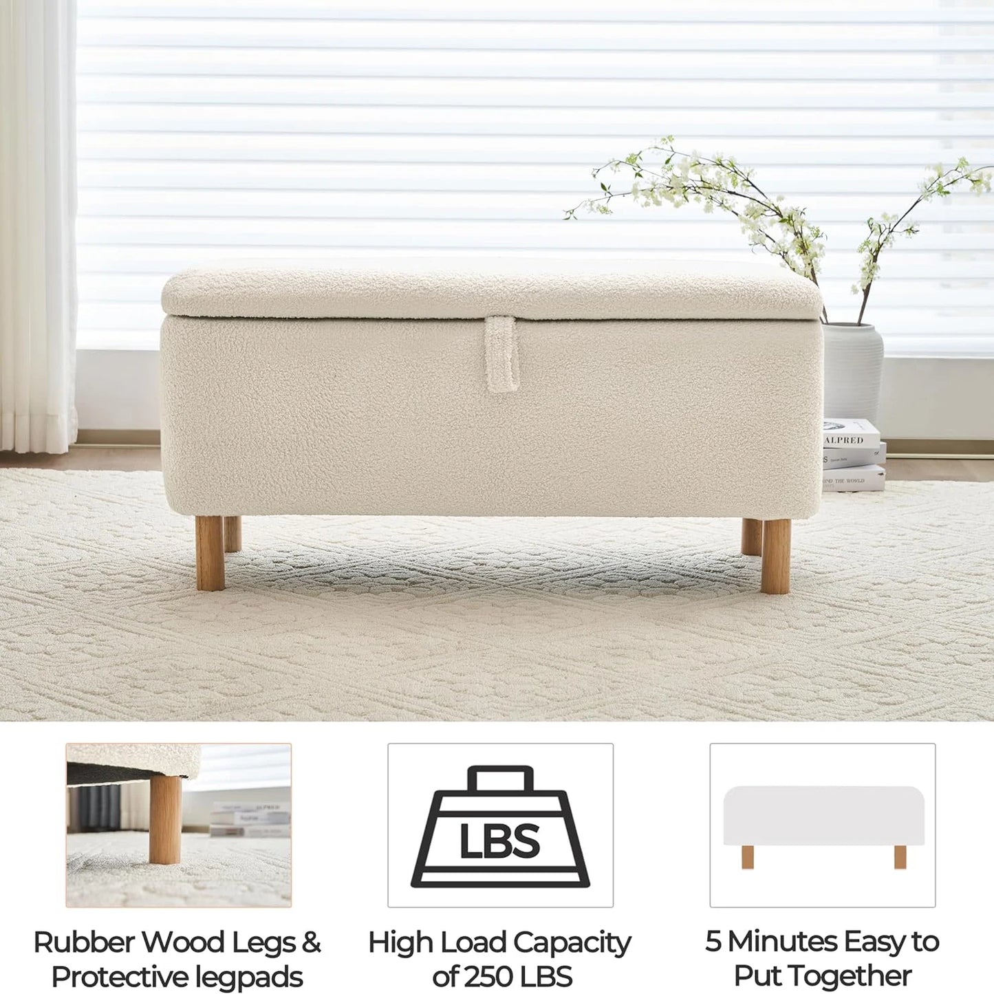 Boucle Storage Ottoman Bench for Bedroom Entryway Home Decor