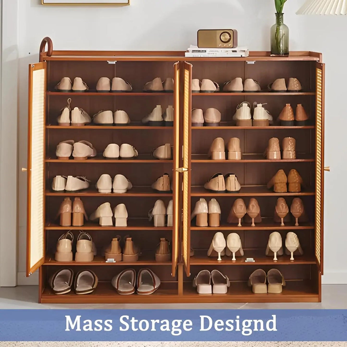 8 Tier Bamboo Shoe Storage Cabinet Freestanding Shoe Rack for Closet