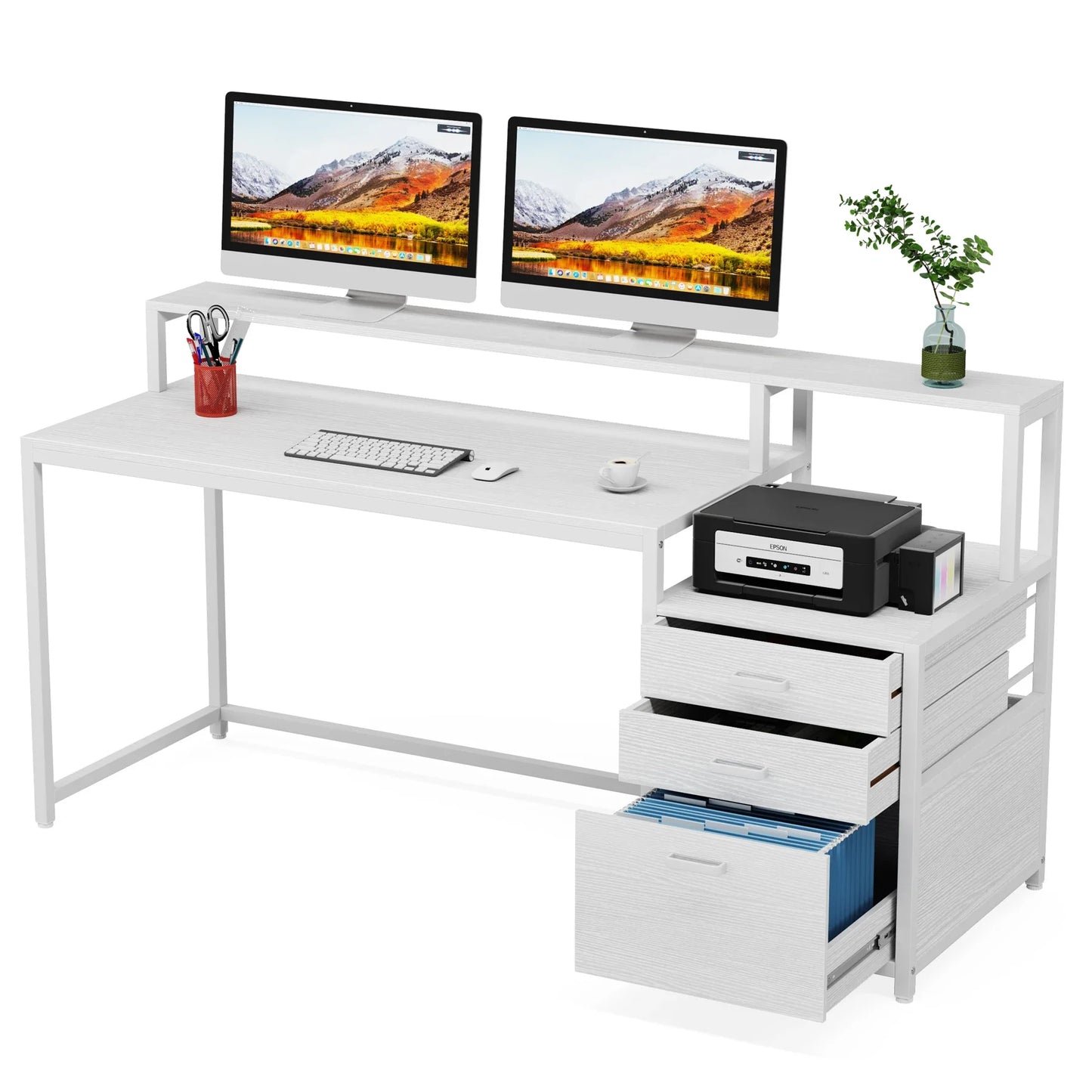 Ljustra 63 Inch Ergonomic Computer Desk with File Drawer Cabinet