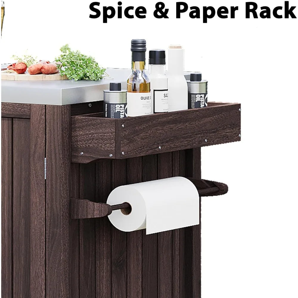 Outdoor Kitchen Island Big Green Egg Grill Table Solid Wood Rolling