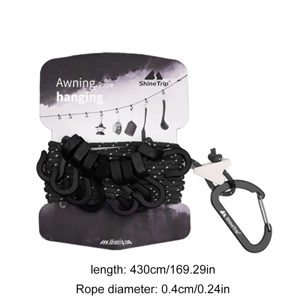 Camping Hanging Rope with 8 Hooks Adjustable Storage Strap for Outdoors