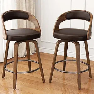 Swivel Bar Stools Set of 2 Counter Height Bentwood Bar Chairs