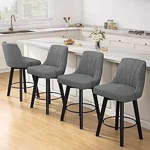 Counter Height Swivel Bar Stool Set of 4 Upholstered PU Leather