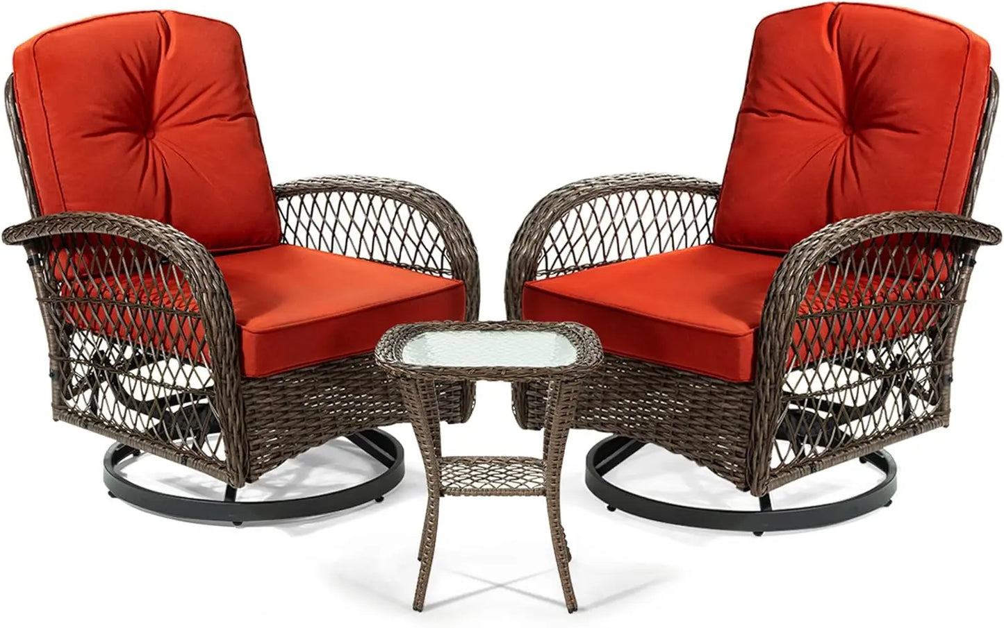 3 Pieces Patio Furniture Set Outdoor Swivel Glider Rocker Wicker Bistro Set