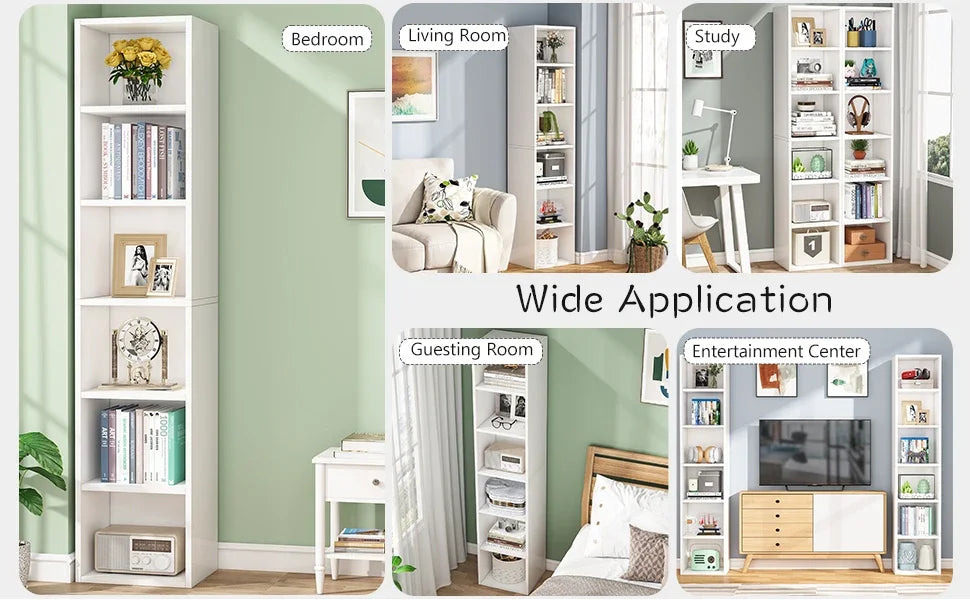 Ljustra 70.9 Inch Tall Narrow Bookcase Modern White Corner Storage Shelf