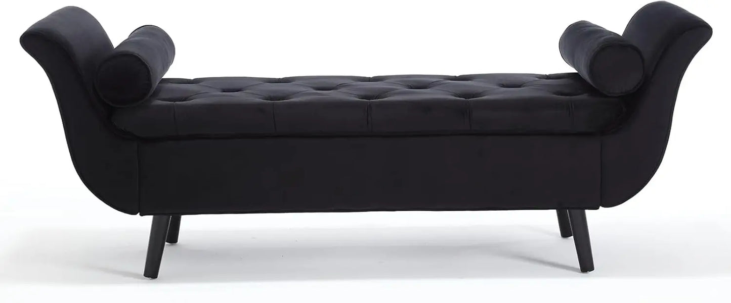 65 Inch Velvet Tufted Storage Bench Ottoman for Bedroom Entryway