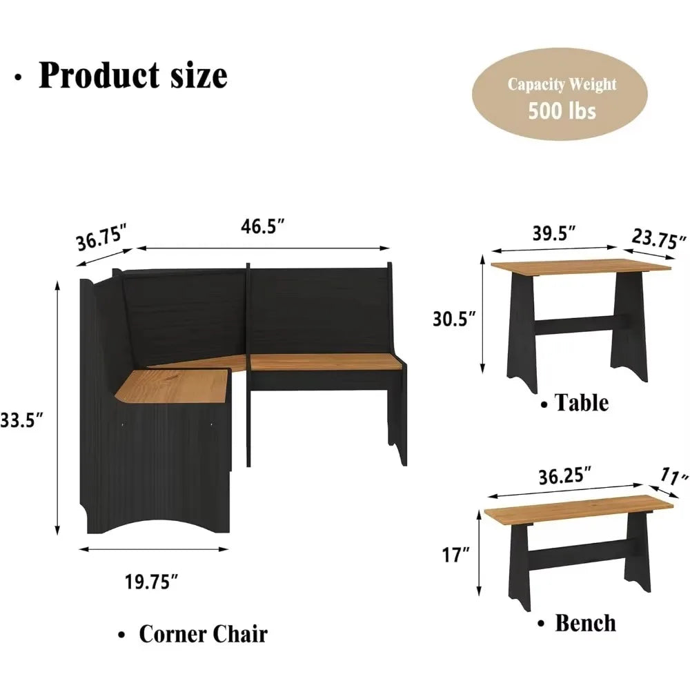 Breakfast Nook Corner Dining Table Set Space-Saving for 5 People