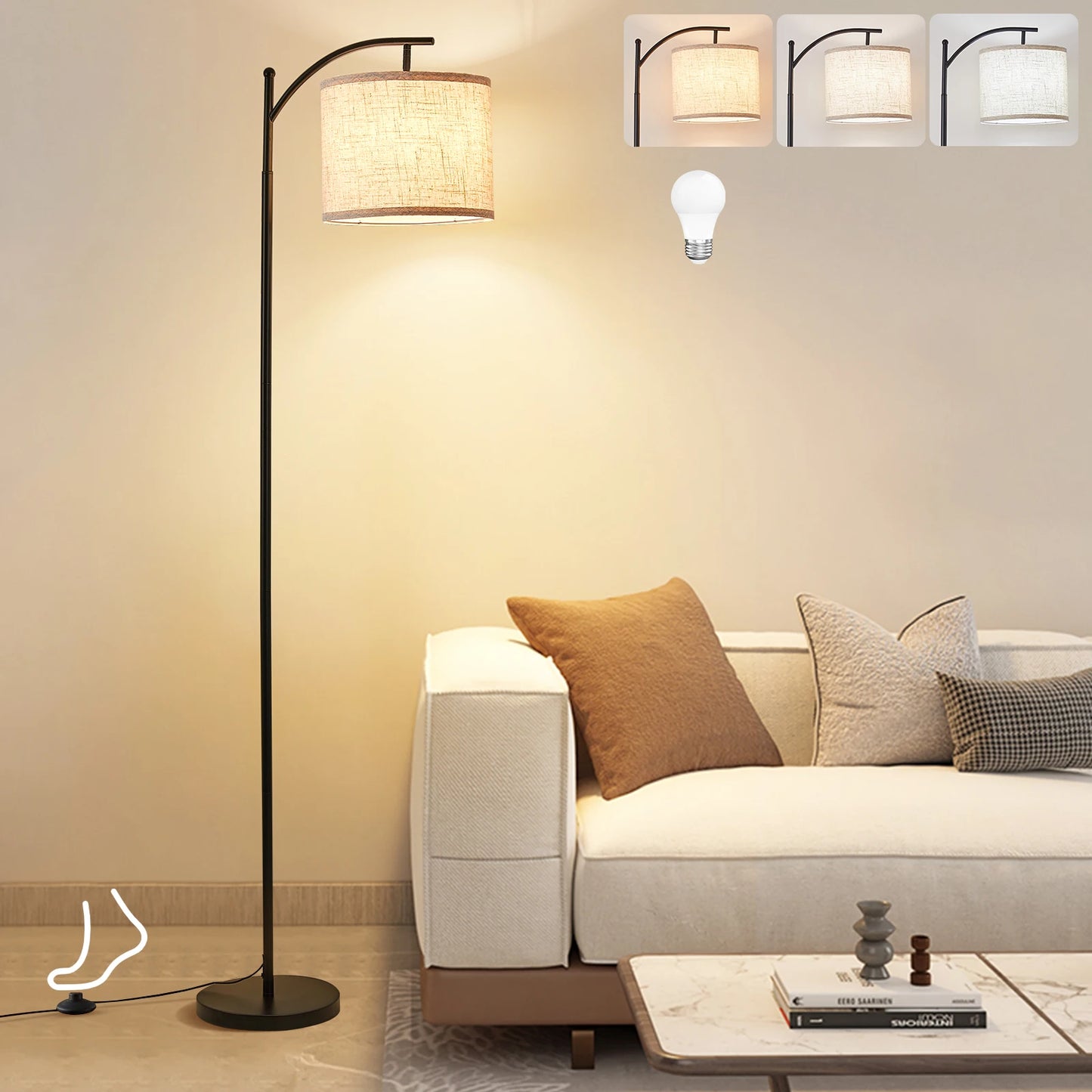 Floor Lamp with 3 Color Temperatures Adjustable Standing Light for Home