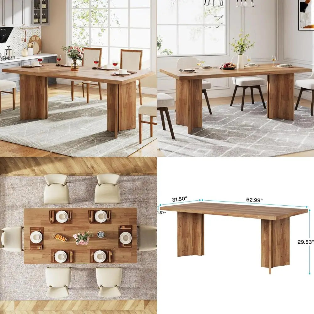 Rectangular Farmhouse Dining Table for 4-6 People Kitchen Dining Room