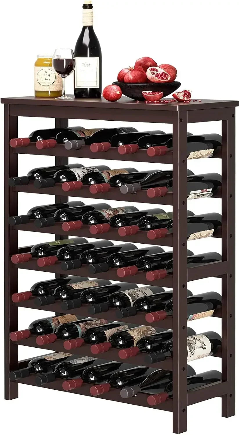 42 Bottle Wine Rack Free Standing 7 Tier Bamboo Storage Shelves