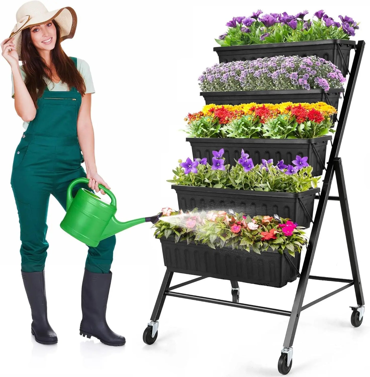5 Tier Vertical Raised Garden Planter Outdoor Garden Bed with Hooks