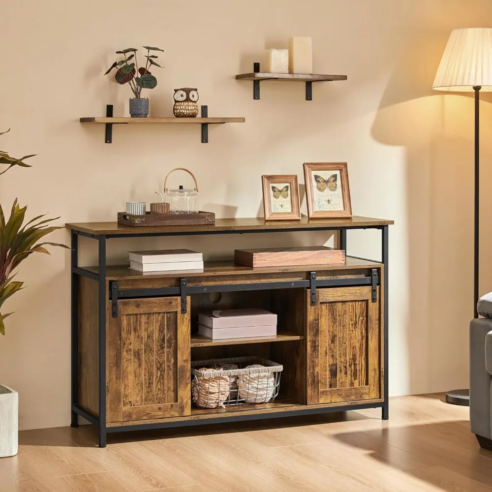 Ljustra Barn Door TV Stand for 55 Inch TV with Adjustable Shelves