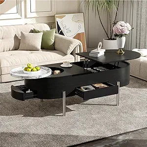 Modern Lift Top Coffee Table with Hidden Storage Oval Design 47.2"