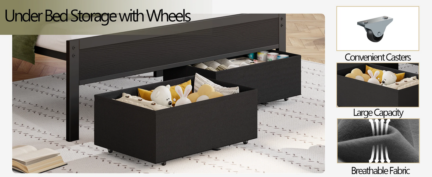 Ljustra Full Bed Frame with Charging Station LED Lights and Storage