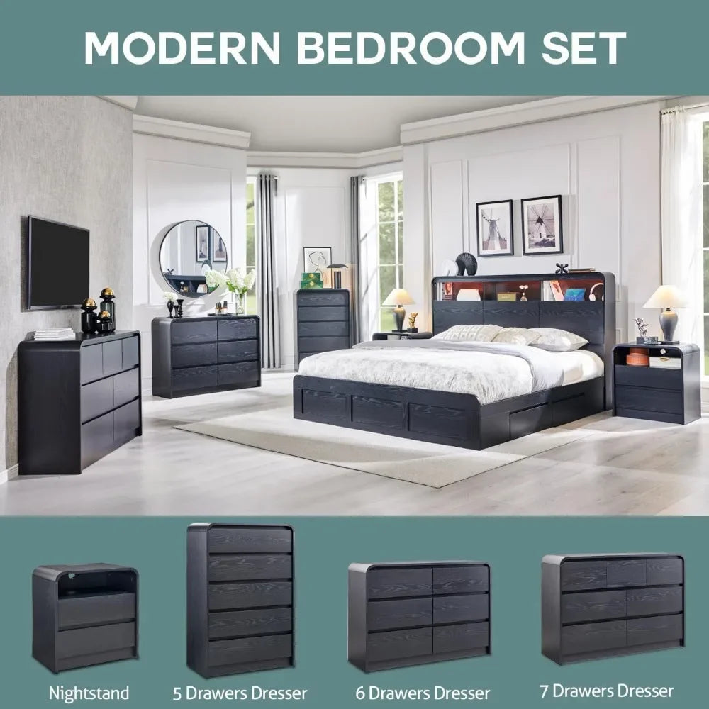 Modern Nightstand with Charging Station Mid Century Bedside Table